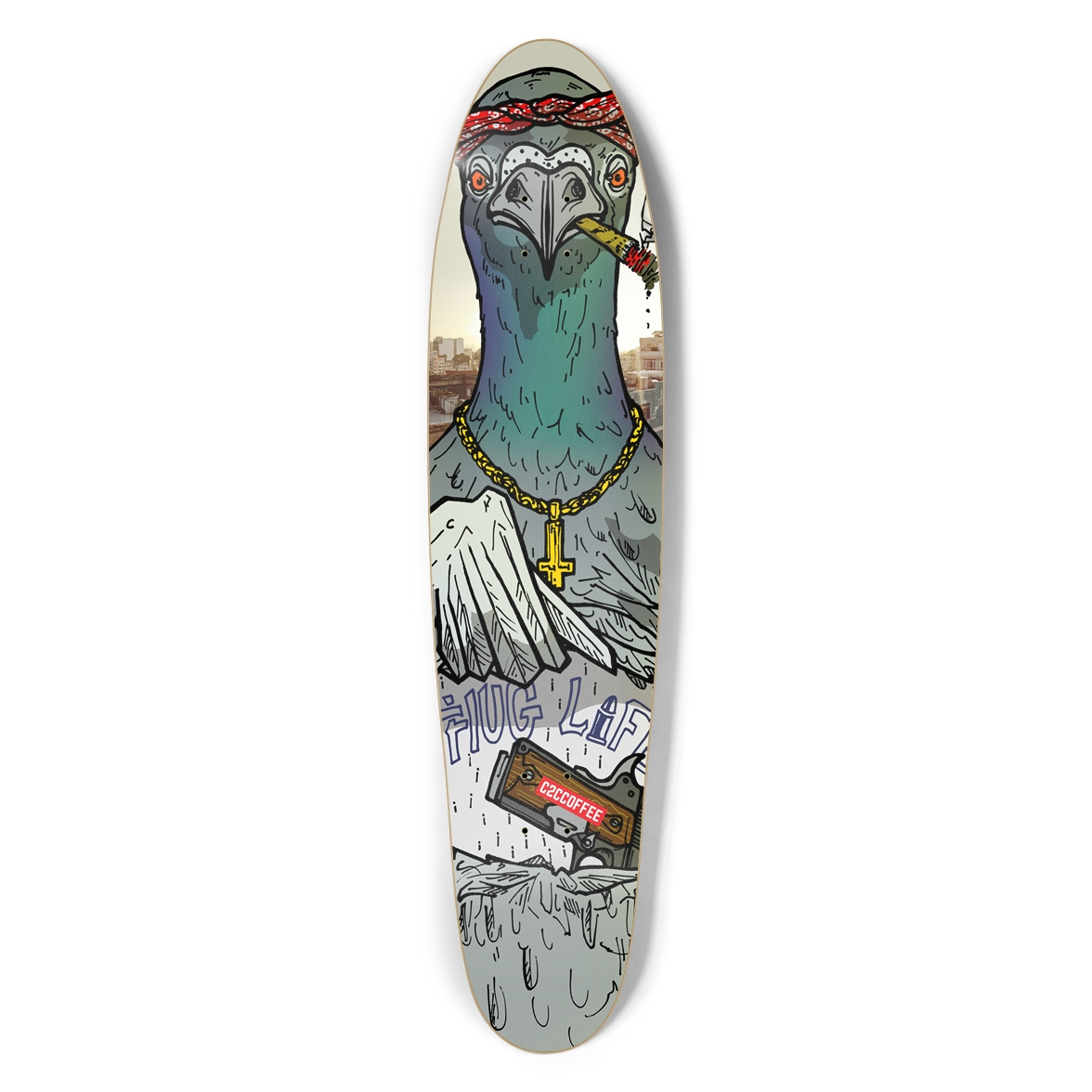 c2ccoffee thug life bird long board deck