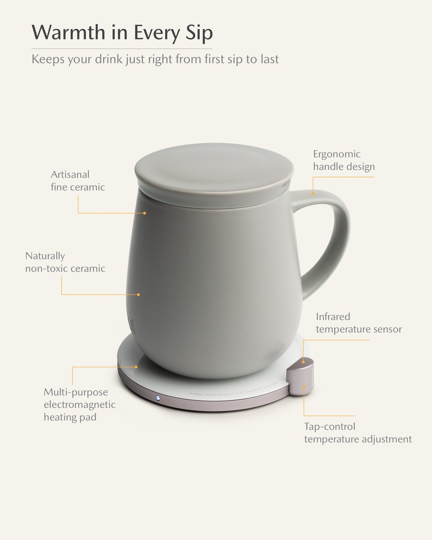 Ui Self-heating Mug Set - Soft Gray