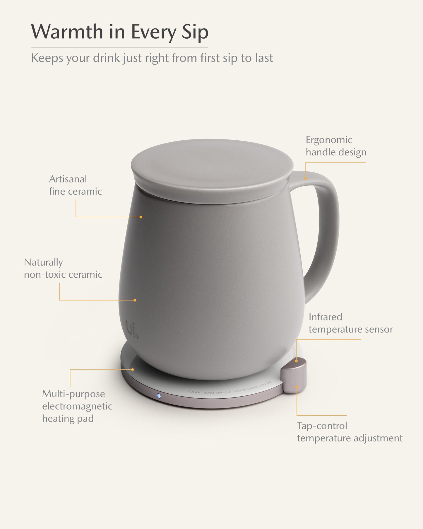 Ui+ Self-heating Mug Set - Soft Gray
