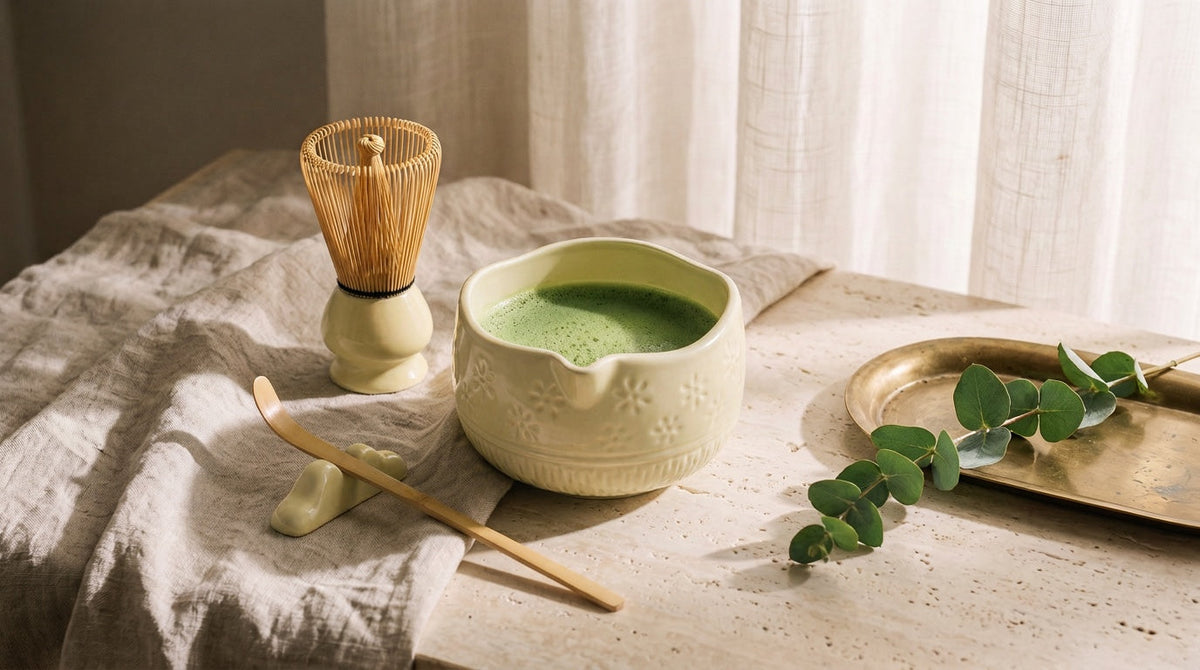 Matcha Whisk Set — Bamboo Chasen + Ceramic Chawan Gift Set